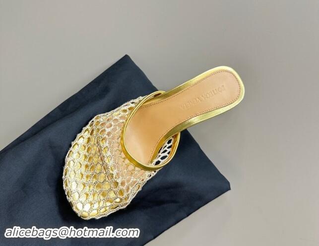 Purchase Bottega Veneta Stretch Slides Sandal 9cm in Mesh and Leather Gold 903038