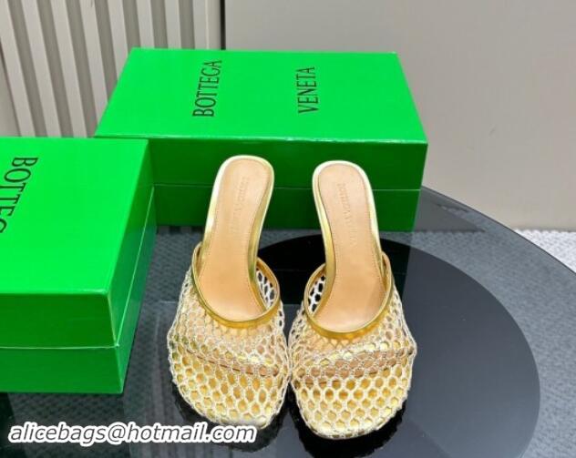 Purchase Bottega Veneta Stretch Slides Sandal 9cm in Mesh and Leather Gold 903038