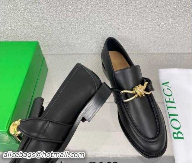 Super Quality Bottega Veneta Astaire Loafers in Calfskin with Metal-Tone Knot Black 0903040