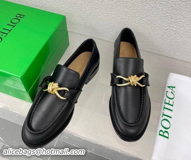 Super Quality Bottega Veneta Astaire Loafers in Calfskin with Metal-Tone Knot Black 0903040