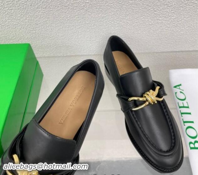 Super Quality Bottega Veneta Astaire Loafers in Calfskin with Metal-Tone Knot Black 0903040