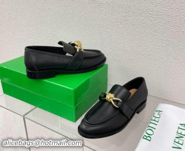 Super Quality Bottega Veneta Astaire Loafers in Calfskin with Metal-Tone Knot Black 0903040