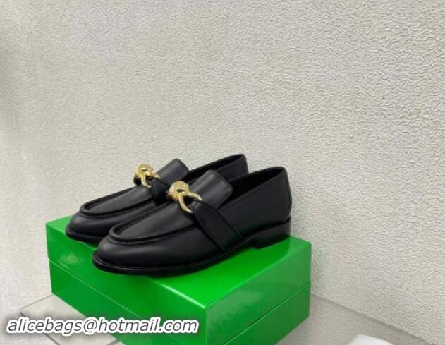 Super Quality Bottega Veneta Astaire Loafers in Calfskin with Metal-Tone Knot Black 0903040