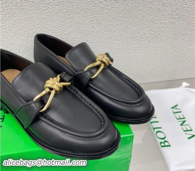 Super Quality Bottega Veneta Astaire Loafers in Calfskin with Metal-Tone Knot Black 0903040