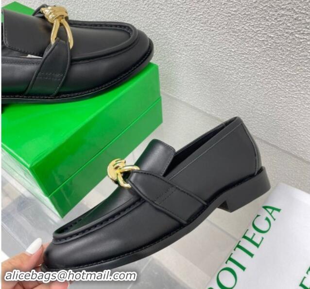 Super Quality Bottega Veneta Astaire Loafers in Calfskin with Metal-Tone Knot Black 0903040