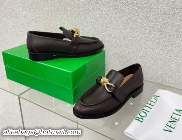 Stylish Bottega Veneta Astaire Loafers in Calfskin with Metal-Tone Knot Brown 903041