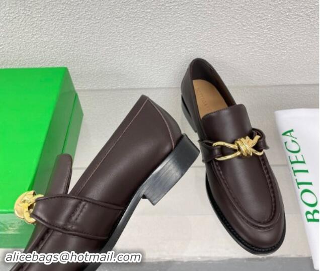 Stylish Bottega Veneta Astaire Loafers in Calfskin with Metal-Tone Knot Brown 903041