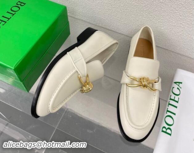 Top Quality Bottega Veneta Astaire Loafers in Calfskin with Metal-Tone Knot White 903042