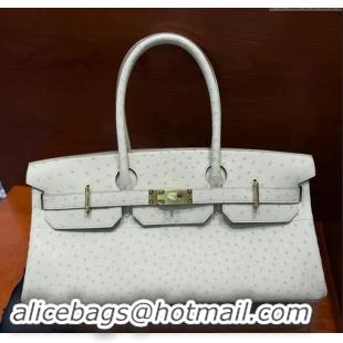 Trendy Design Hermes Shoulder Birkin 42 JPG Bag in Ostrich Leather H042 Milk Shake White/Silver 2024 (Full Handmade)