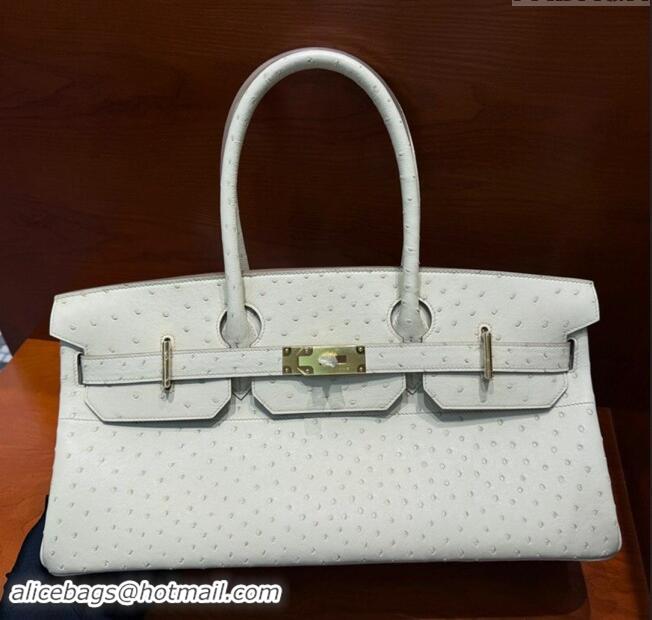 Trendy Design Hermes Shoulder Birkin 42 JPG Bag in Ostrich Leather H042 Milk Shake White/Silver 2024 (Full Handmade)