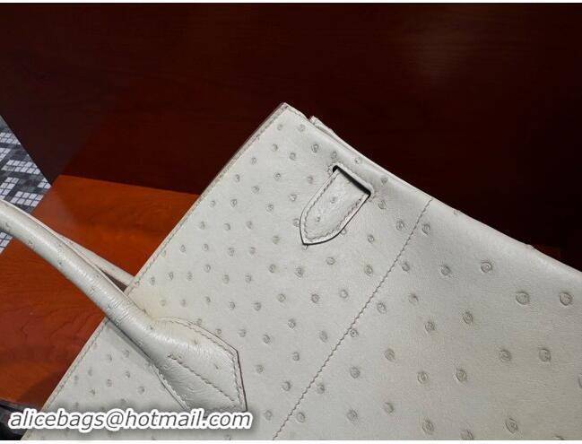 Trendy Design Hermes Shoulder Birkin 42 JPG Bag in Ostrich Leather H042 Milk Shake White/Silver 2024 (Full Handmade)