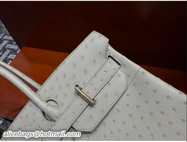 Trendy Design Hermes Shoulder Birkin 42 JPG Bag in Ostrich Leather H042 Milk Shake White/Silver 2024 (Full Handmade)