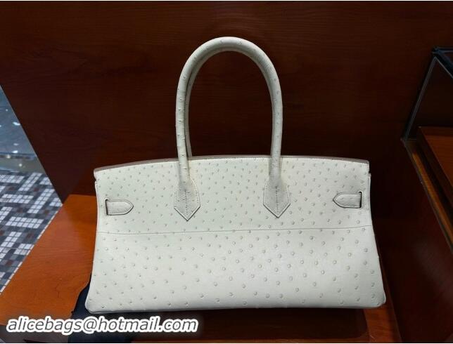 Trendy Design Hermes Shoulder Birkin 42 JPG Bag in Ostrich Leather H042 Milk Shake White/Silver 2024 (Full Handmade)