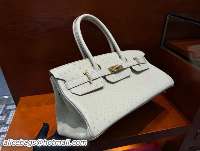 Trendy Design Hermes Shoulder Birkin 42 JPG Bag in Ostrich Leather H042 Milk Shake White/Silver 2024 (Full Handmade)