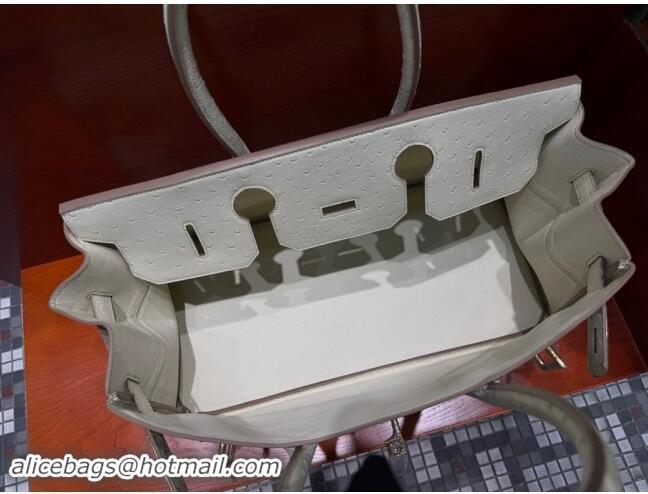 Trendy Design Hermes Shoulder Birkin 42 JPG Bag in Ostrich Leather H042 Milk Shake White/Silver 2024 (Full Handmade)