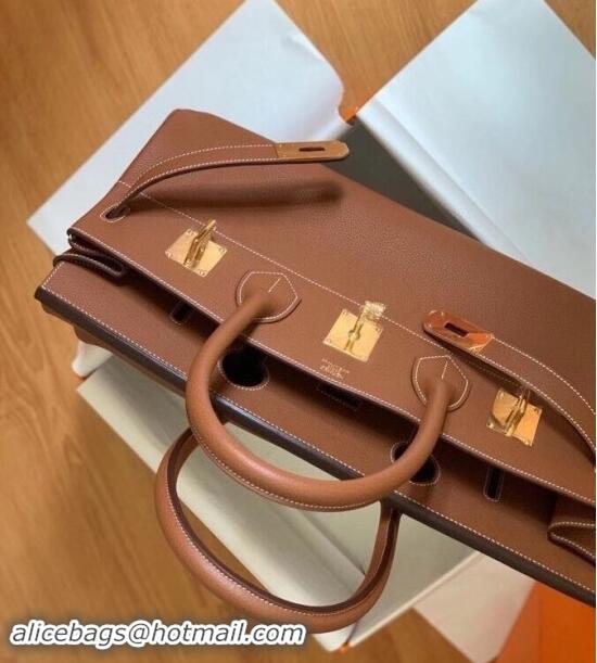 Well Crafted Hermes Shoulder Birkin 42 JPG Bag in Togo Leather H042 Brown/Gold 2024 (Half Handmade)