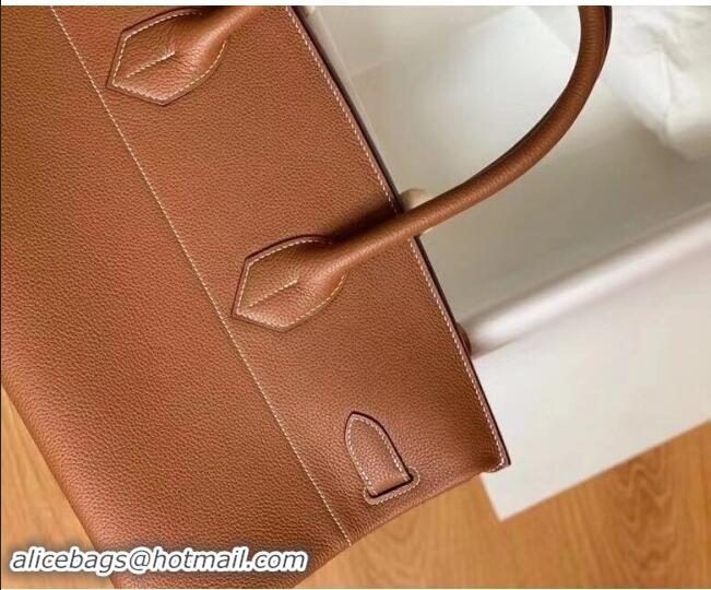 Well Crafted Hermes Shoulder Birkin 42 JPG Bag in Togo Leather H042 Brown/Gold 2024 (Half Handmade)