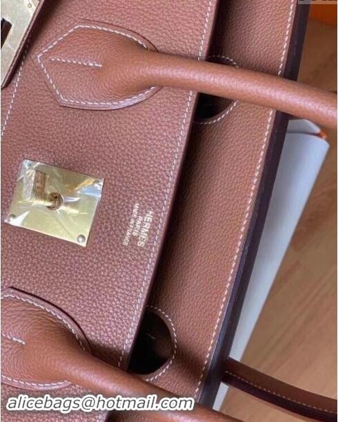 Well Crafted Hermes Shoulder Birkin 42 JPG Bag in Togo Leather H042 Brown/Gold 2024 (Half Handmade)