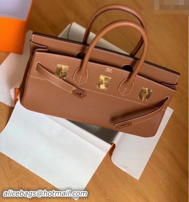 Well Crafted Hermes Shoulder Birkin 42 JPG Bag in Togo Leather H042 Brown/Gold 2024 (Half Handmade)