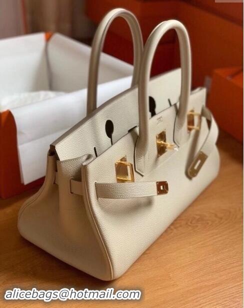 Grade Quality Hermes Shoulder Birkin 42 JPG Bag in Togo Leather H042 Milk Shake White/Gold 2024 (Half Handmade)