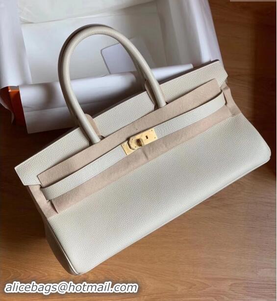 Grade Quality Hermes Shoulder Birkin 42 JPG Bag in Togo Leather H042 Milk Shake White/Gold 2024 (Half Handmade)