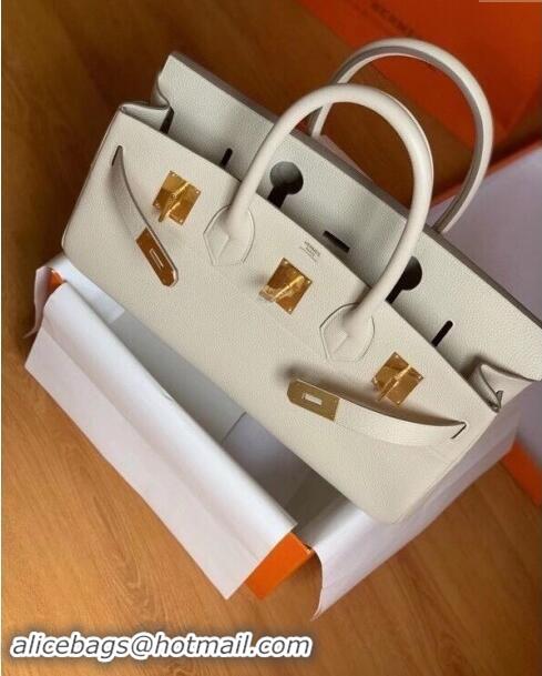 Grade Quality Hermes Shoulder Birkin 42 JPG Bag in Togo Leather H042 Milk Shake White/Gold 2024 (Half Handmade)