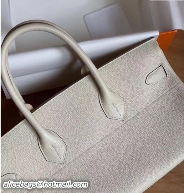 Grade Quality Hermes Shoulder Birkin 42 JPG Bag in Togo Leather H042 Milk Shake White/Gold 2024 (Half Handmade)