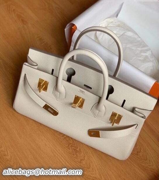 Grade Quality Hermes Shoulder Birkin 42 JPG Bag in Togo Leather H042 Milk Shake White/Gold 2024 (Half Handmade)