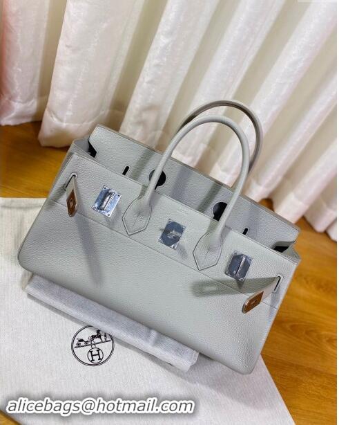 Top Design Hermes Shoulder Birkin 42 JPG Bag in Togo Leather H042 Pearl Grey/Silver 2024 (Half Handmade)