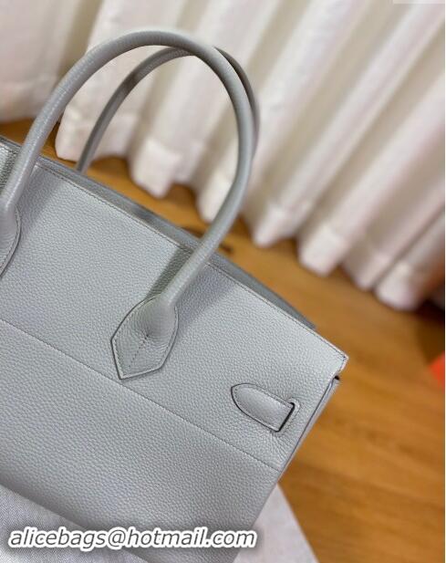 Top Design Hermes Shoulder Birkin 42 JPG Bag in Togo Leather H042 Pearl Grey/Silver 2024 (Half Handmade)