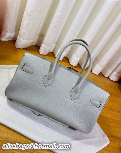 Top Design Hermes Shoulder Birkin 42 JPG Bag in Togo Leather H042 Pearl Grey/Silver 2024 (Half Handmade)