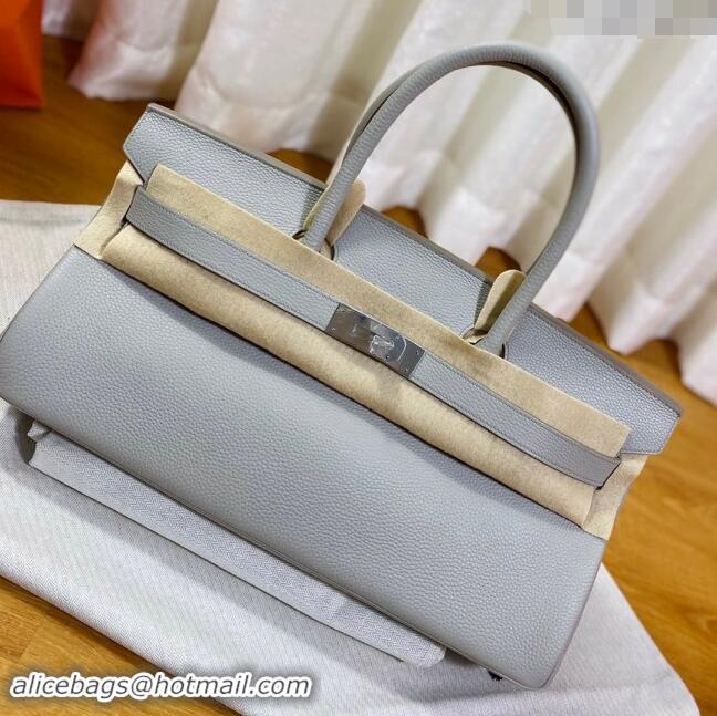 Top Design Hermes Shoulder Birkin 42 JPG Bag in Togo Leather H042 Pearl Grey/Silver 2024 (Half Handmade)