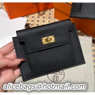 Promotional Hermes Kelly Pocket Compact Wallet in Epsom Leather H0010 Black/Gold 2024 (Half Handmade)