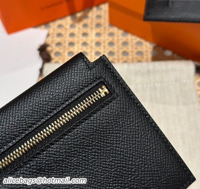 Promotional Hermes Kelly Pocket Compact Wallet in Epsom Leather H0010 Black/Gold 2024 (Half Handmade)