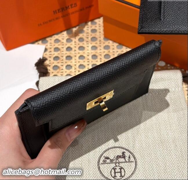 Promotional Hermes Kelly Pocket Compact Wallet in Epsom Leather H0010 Black/Gold 2024 (Half Handmade)