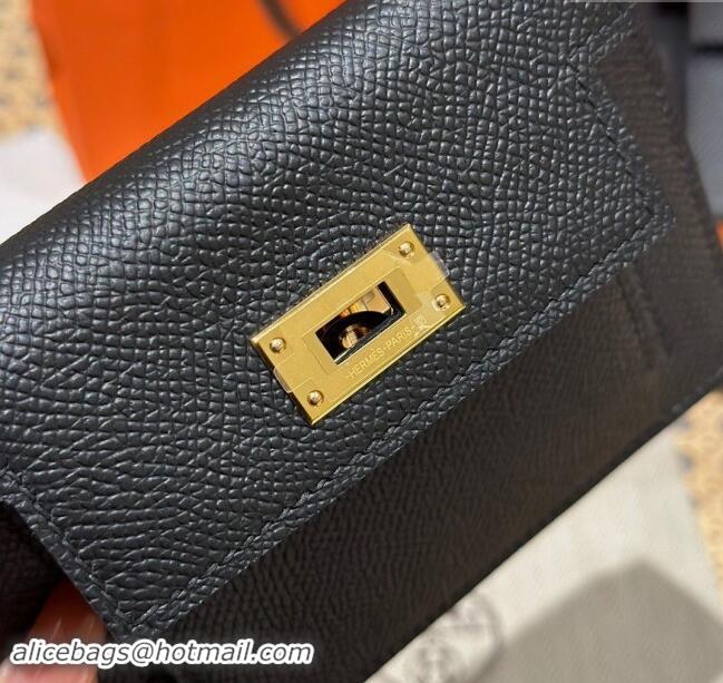 Promotional Hermes Kelly Pocket Compact Wallet in Epsom Leather H0010 Black/Gold 2024 (Half Handmade)