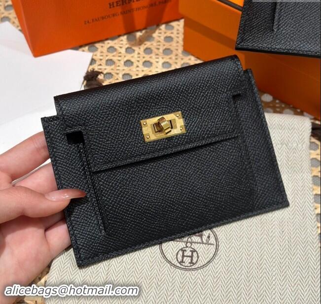 Promotional Hermes Kelly Pocket Compact Wallet in Epsom Leather H0010 Black/Gold 2024 (Half Handmade)