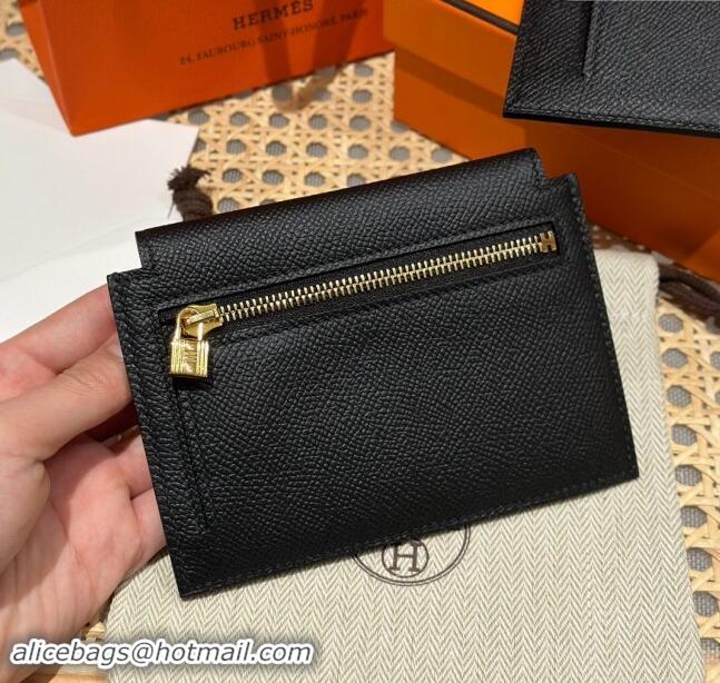 Promotional Hermes Kelly Pocket Compact Wallet in Epsom Leather H0010 Black/Gold 2024 (Half Handmade)