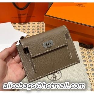 Shop Discount Hermes Kelly Pocket Compact Wallet in Epsom Leather H0010 Etoupe/Silver 2024 (Half Handmade)