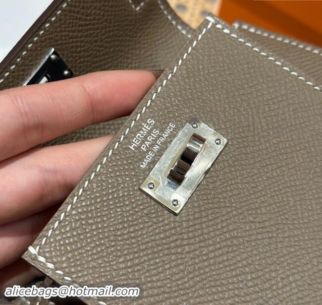 Shop Discount Hermes Kelly Pocket Compact Wallet in Epsom Leather H0010 Etoupe/Silver 2024 (Half Handmade)