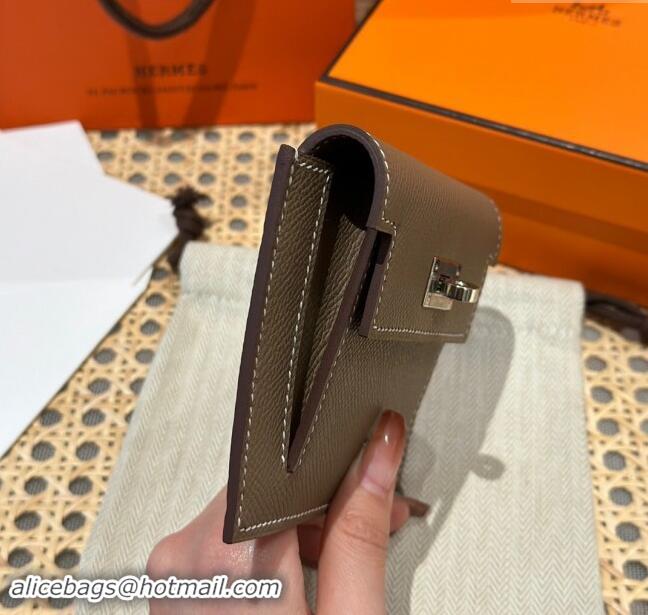 Shop Discount Hermes Kelly Pocket Compact Wallet in Epsom Leather H0010 Etoupe/Silver 2024 (Half Handmade)