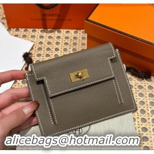 Market Sells Hermes Kelly Pocket Compact Wallet in Epsom Leather H0010 Etoupe/Gold 2024 (Half Handmade)