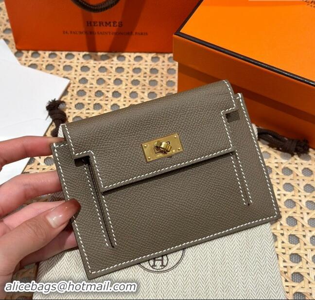 Market Sells Hermes Kelly Pocket Compact Wallet in Epsom Leather H0010 Etoupe/Gold 2024 (Half Handmade)