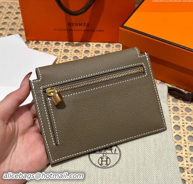 Market Sells Hermes Kelly Pocket Compact Wallet in Epsom Leather H0010 Etoupe/Gold 2024 (Half Handmade)