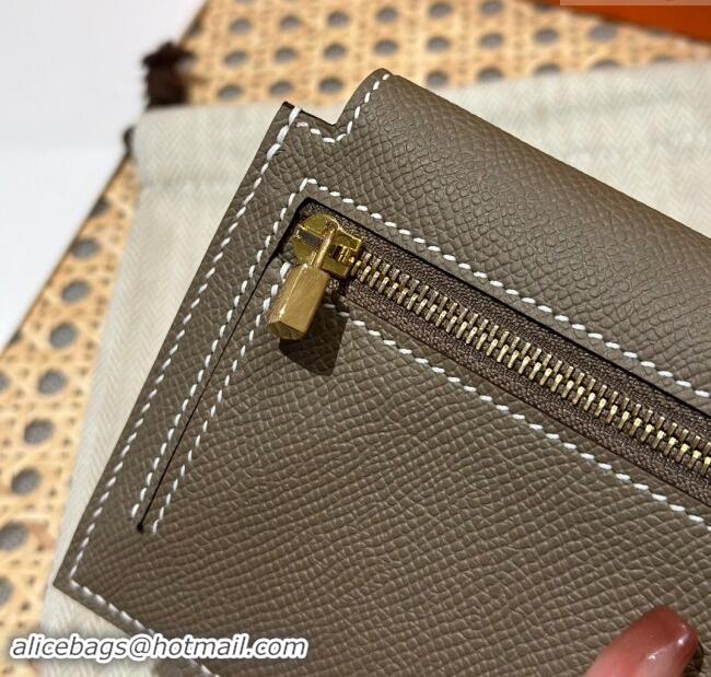 Market Sells Hermes Kelly Pocket Compact Wallet in Epsom Leather H0010 Etoupe/Gold 2024 (Half Handmade)