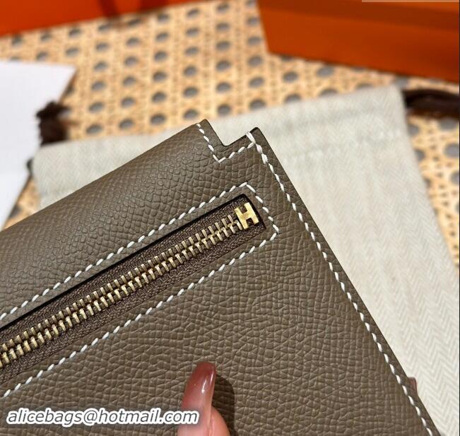 Market Sells Hermes Kelly Pocket Compact Wallet in Epsom Leather H0010 Etoupe/Gold 2024 (Half Handmade)