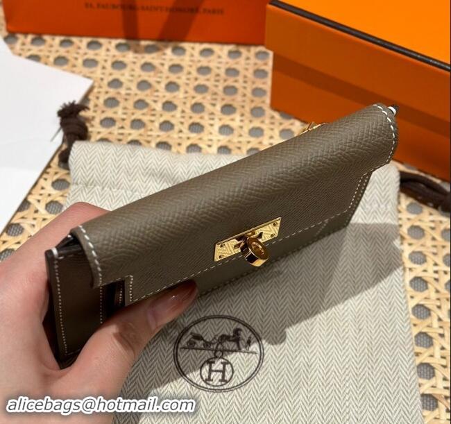 Market Sells Hermes Kelly Pocket Compact Wallet in Epsom Leather H0010 Etoupe/Gold 2024 (Half Handmade)