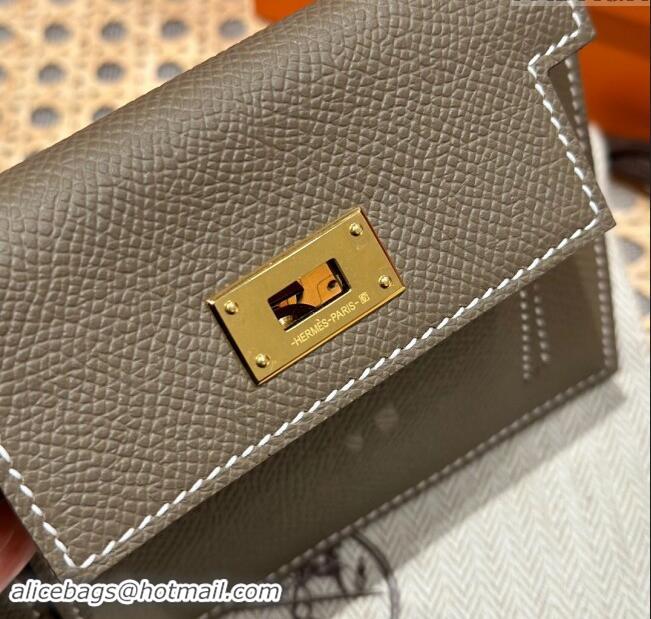 Market Sells Hermes Kelly Pocket Compact Wallet in Epsom Leather H0010 Etoupe/Gold 2024 (Half Handmade)