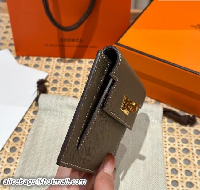 Market Sells Hermes Kelly Pocket Compact Wallet in Epsom Leather H0010 Etoupe/Gold 2024 (Half Handmade)