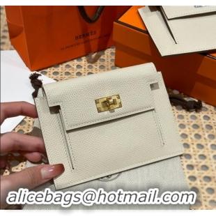 Top Design Hermes Kelly Pocket Compact Wallet in Epsom Leather H0010 Milk Shake White/Gold 2024 (Half Handmade)